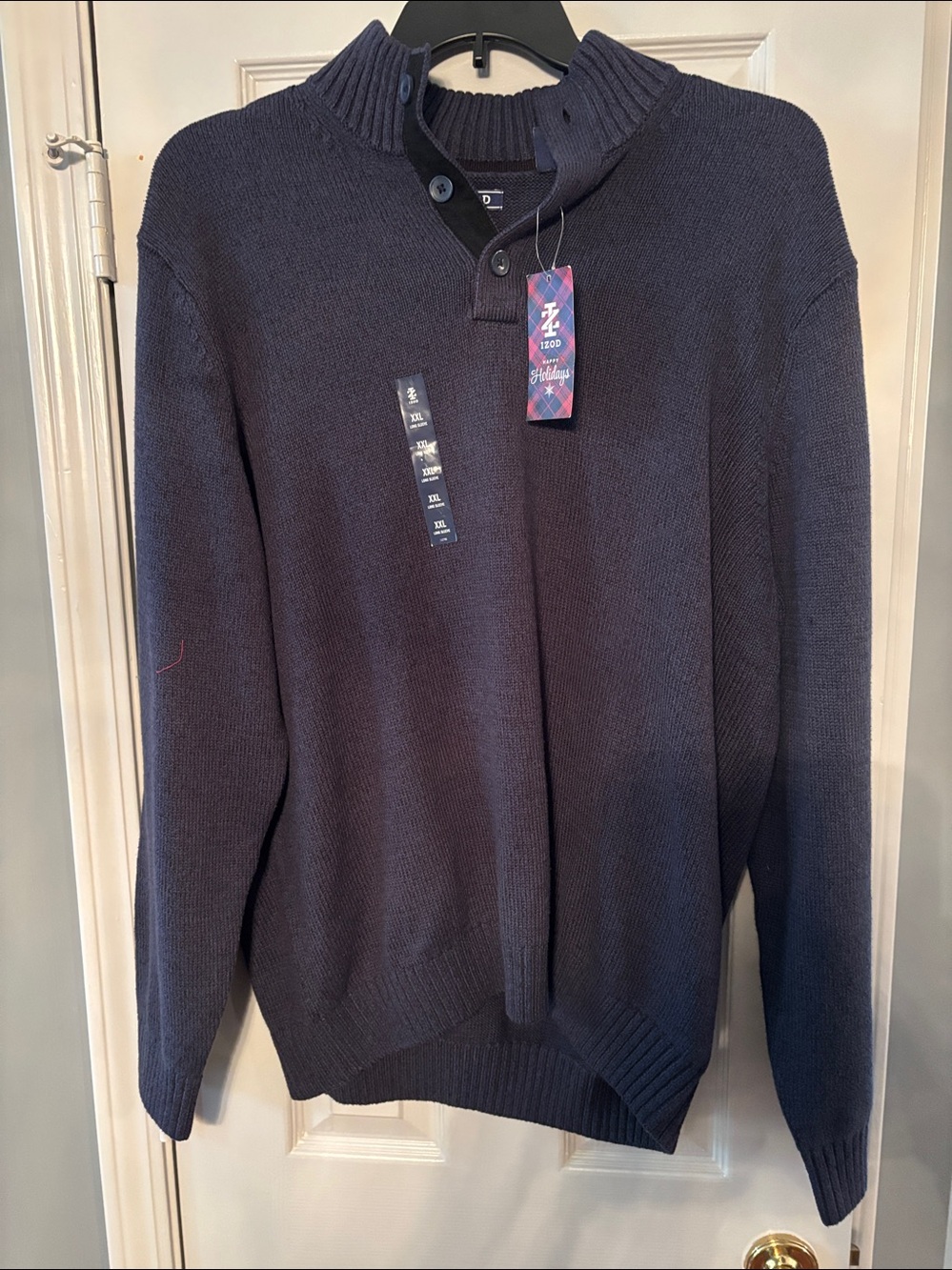 Izod Navy Blue Button Mock Sweater NWT